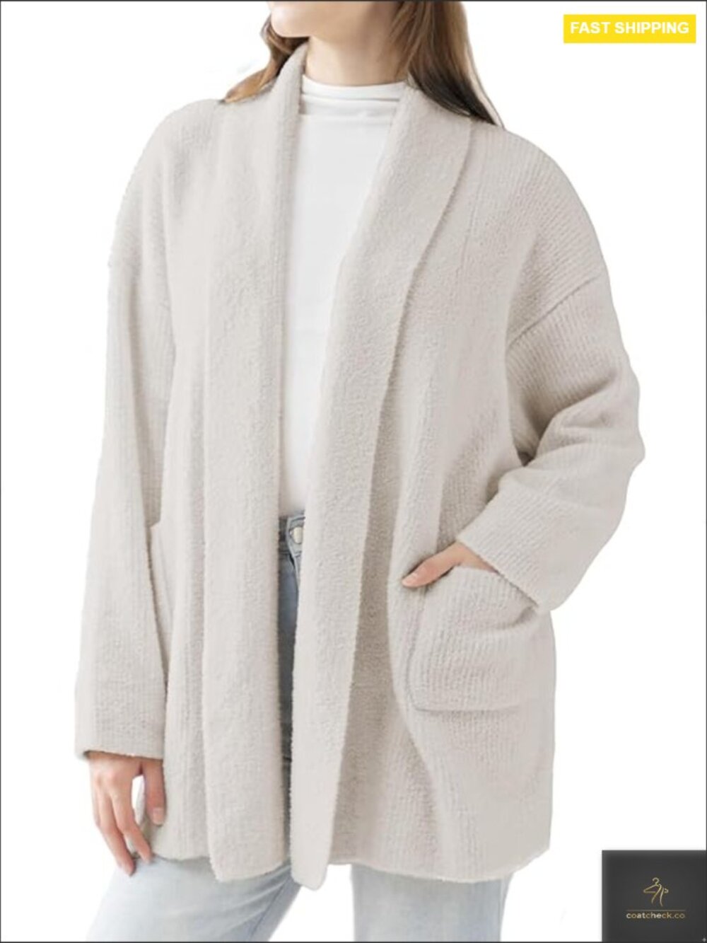 Ultra Soft Oversized Ribbed Knit Cardigan with Pockets Shawl Neck Cozy Open